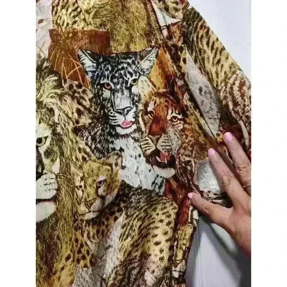 Solare Sporta Vintage 90s Big Cat Safari Jungle Print Bomber Jacket Size XLarge - Picture 9 of 11